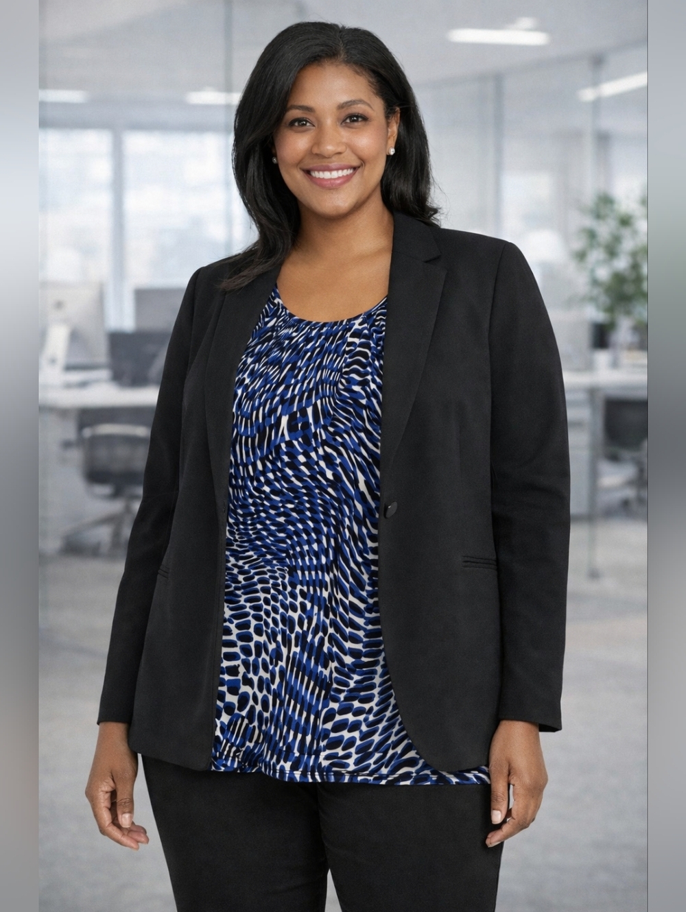 Jones Studio Blue Abstract Blouse 1X Flowy Tank Work to Weekend - Picture 4 of 7